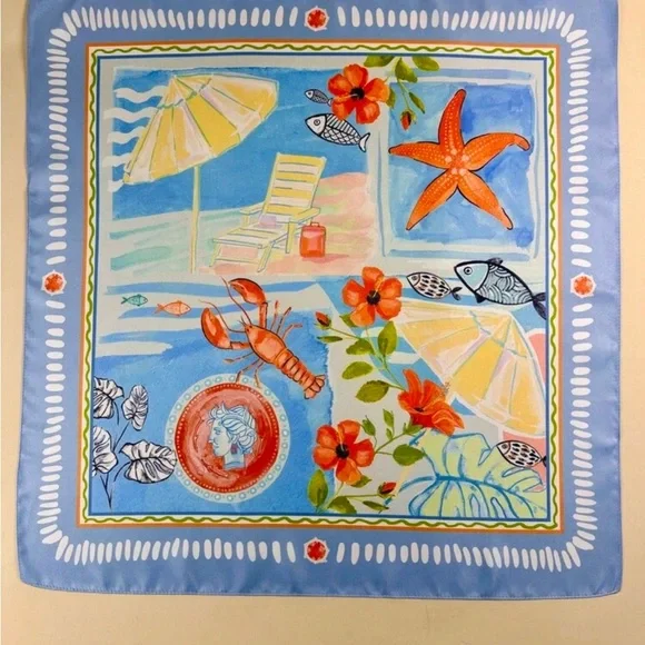 Seaside Print Scarf in Light Blue A1565 - Picture 2 of 6